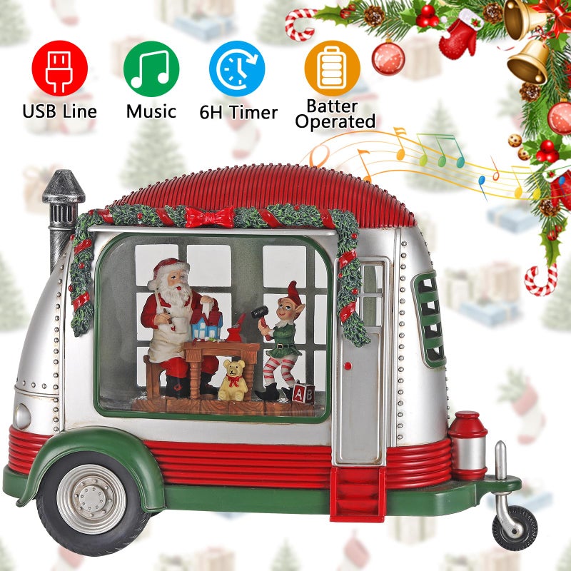 ARMXY Christmas Snow Globe  RV Santa Claus Gift Room Scene Snow Globe  Glittering Lantern with Timer  Snow Globe Lantern USB or Battery Powered for Desktop Ornament  Christmas Decoration - Image 2
